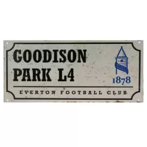 Image of Everton FC Goodison Park L4 Metal Retro Street Sign (One Size) (White/Royal Blue/Black)