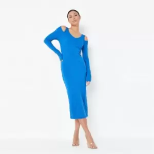 Image of Missguided Cut Out Shoulder Midaxi Dress - Blue