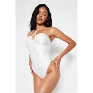 Image of I Saw It First White Ruched Front Tie Swimsuit - White