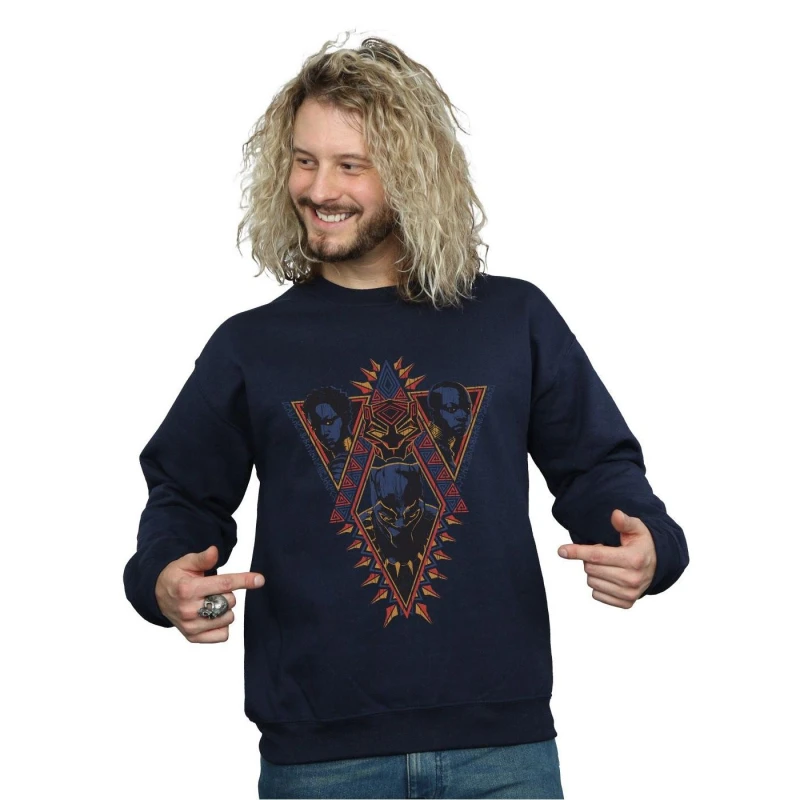 Image of Marvel Marvel Men Black Panther Tribal Heads Sweatshirt in Navy Size: Small Navy S Male 5057736575475