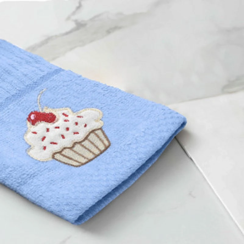 Image of Kitchen Trends Emroidered Cupcake Easy Care Pack of 3 Tea Towels in Blue Size: 3 Pack Blue Unisex 3 Pack