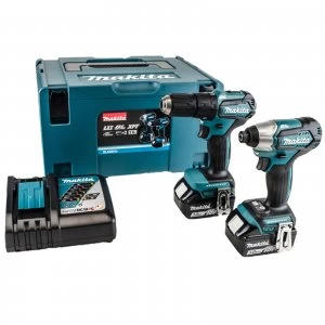 Image of Makita DLX2221J 18v LXT Cordless Compact Brushless Combi Drill Impact Driver Kit 2 x 3ah Li ion Charger Case