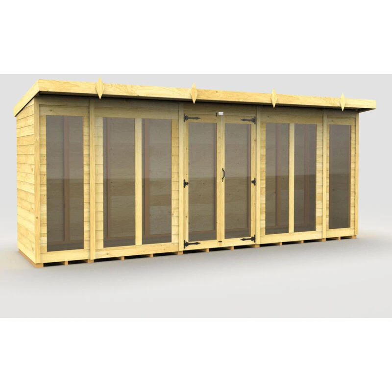 Image of Flat Pack Sheds DIY Sheds 16 x 4 Pent Summer House (Full Height Window), Brown 16X4PFHWSHFF
