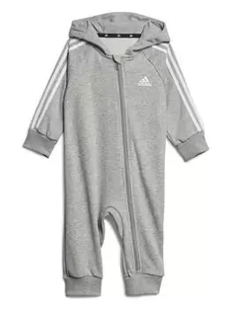 Image of adidas Sportswear Infant 3 Stripe All-in-One - Grey, Size 6-9 Months