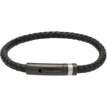 Image of Unique & Co. Black Leather Bracelet with Steel Clasp with Black IP Plating