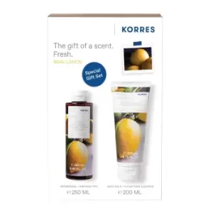 Image of Korres Korres Basil Lemon Showergel & Body Milk Set 450ml