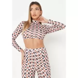 Image of Missguided High Neck Backless Top Checkerboard - Multi