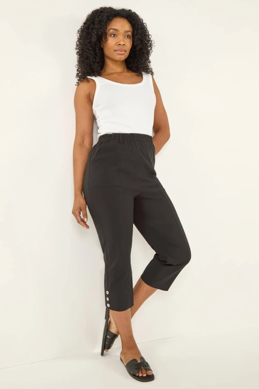 Image of Roman Womens Petite Bengaline Cropped Trouser in Black Size: 8 Black Female 8