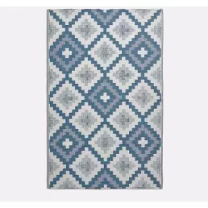 Image of HOMESCAPES Mia Aztec Blue Outdoor Rug, 180 x 270cm - Blue