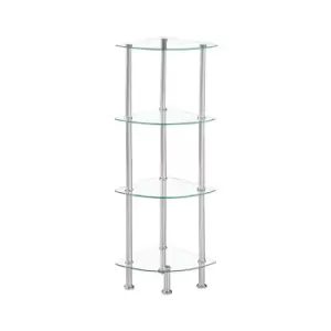 Image of Modernique Glass Shelf Tier 4 Storage Unit, Rectangular Shape In Clear Glass With Chrome Stand