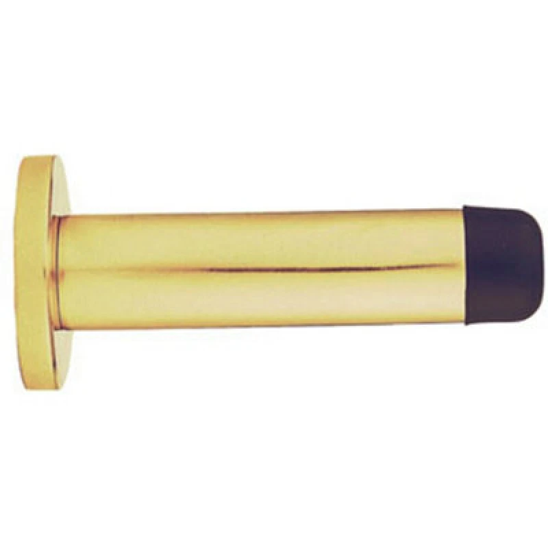 Image of Loops Rubber Tipped Doorstop Cylinder with Rose Wall Mounted 83mm Polished Brass Metallics