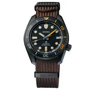 Image of Seiko Prospex Black Series Heritage Collection 1968 Recreation Automatic Black Dial Brown Textile Strap Mens Watch SPB255J1