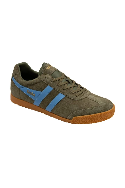 Image of Gola Classics Mens 'Harrier' Suede Lace-Up Trainers in Khaki Size: 9 Khaki Male 9