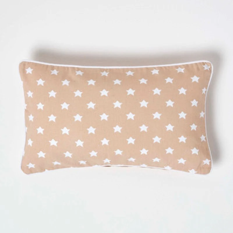 Image of Homescapes Cotton Beige Stars Cushion Cover, 30 X 50 Cm