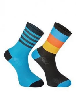 Image of Madison Sportive Mid Sock Twin Pack, Block Stripe Black / Cyan Blue