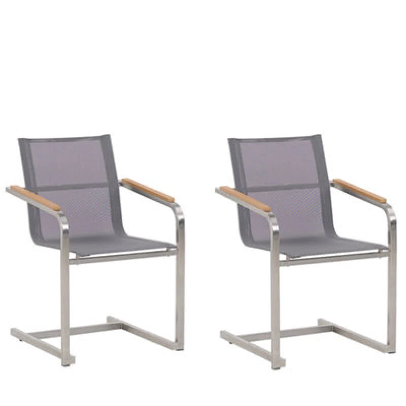 Image of Beliani Set Of 2 Garden Chairs Cosoleto Stainless Steel Grey