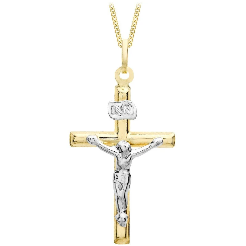 Image of Be You 9ct Gold 2-Colour Crucifix Necklace Gold female 16inch
