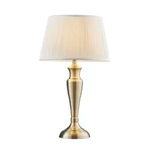 Image of Table Lamp Antique Brass & Vintage White Silk 60W E27 Bedside Light e10538