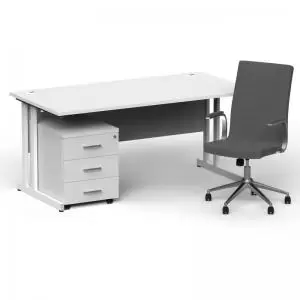Image of Impulse 1600800 White Cant Desk White 3 Dr Mobile Ped & Ezra Grey