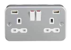 Image of KnightsBridge Metal Clad 13A 2G Switched Socket with Dual USB Charger (2.4A)
