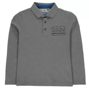 Image of Boss Long Sleeve Embossed Logo Polo Shirt - Grey