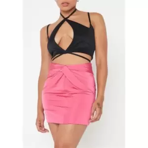 Image of Missguided Slinky Halterneck Keyhole Crop Top - Black