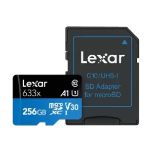 Image of Lexar 256GB High-Performance 633x Micro SD Card (SDXC) A1 UHS-I U3 + Adapter - 100MB/s