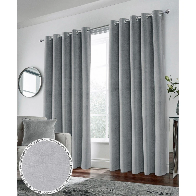 Image of Enhanced Living Hampton Grey Velvet Blackout Thermal Ring Curtain Grey unisex 229x229cm
