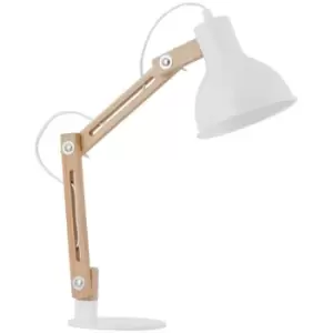 Image of Lancaster Desk Task Lamp Matt White Metal, Wood LED E27 Switch On / Off - Merano