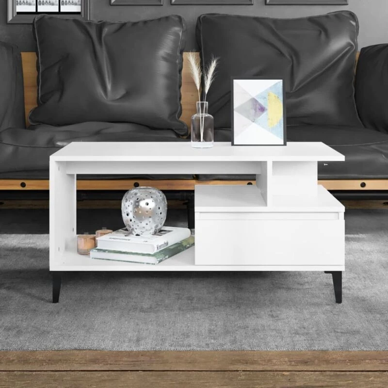 Image of Vidaxl Coffee Table White 90X49X45cm Engineered Wood, White 819620
