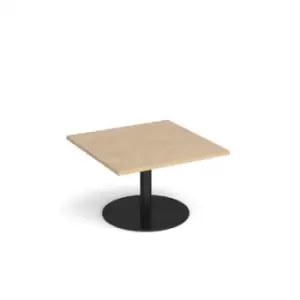 Image of Monza square coffee table with flat round Black base 800mm - kendal oak