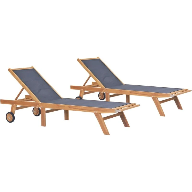 Image of VIDAXL Folding Sun Loungers with Wheels 2 pcs Solid Teak and Textilene Vidaxl 8720286442104