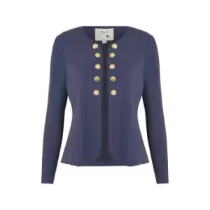 Image of Yumi Navy Ponte Jacket With Military Buttons - Blue