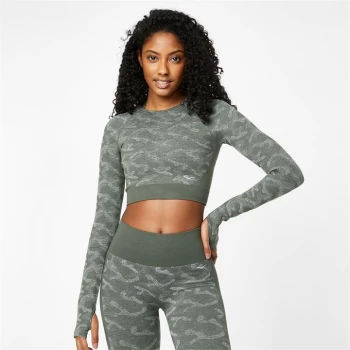 Image of Everlast Seamless Camo Long Sleeve Crop Top - Dark Olive