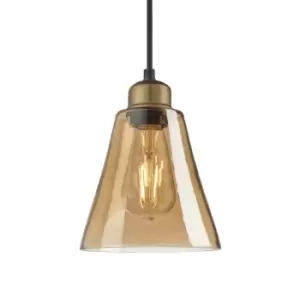 Image of Industville Orlando Tinted Glass Flask Amber Pendant / 6" Brass Holder