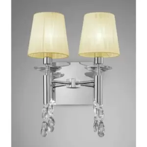 Image of Tiffany wall light with switch 2+2 E14+G9 bulbs, polished chrome with cream shades & transparent crystal