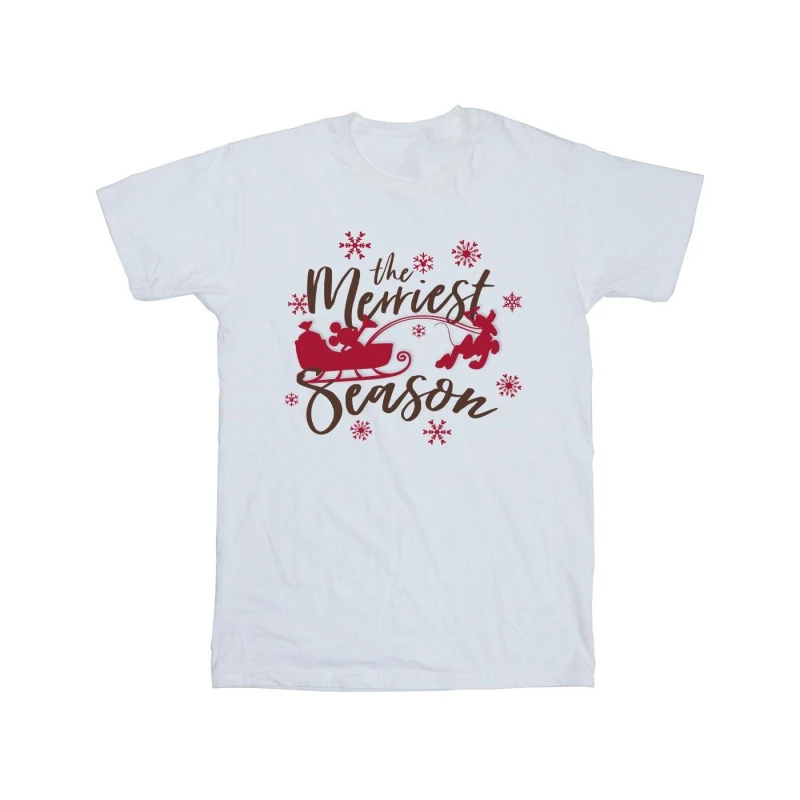 Image of Disney Men Mickey Mouse Sleigh Cotton T-Shirt in White Size: Small White S Male 5063376843300