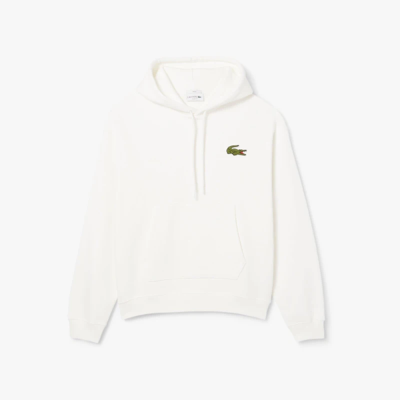 Image of Lacoste Loose-Fit Badge Accent Hoodie Cream male 2XS