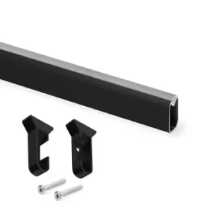Image of Moderix Wardrobe Rail Oval Aluminium Black Finish Hanging with End Support - Siz