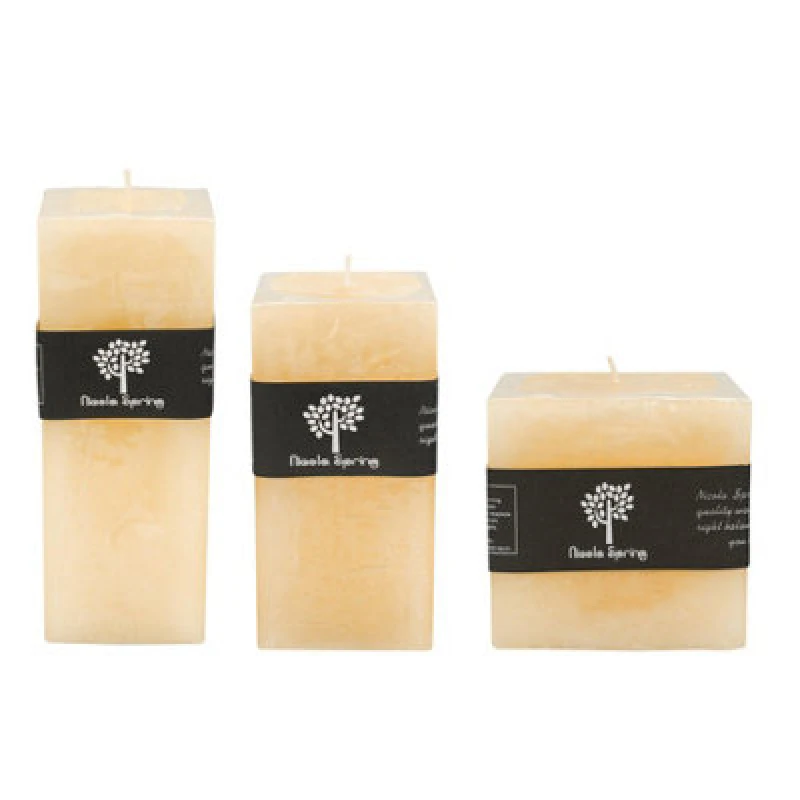 Image of Nicola Spring Square Vanilla Pillar Candles - 3 Sizes - Cream - Pack Of 3