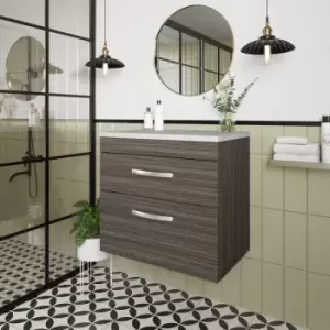 Image of Nuie - Athena Wall Hung 2-Drawer Vanity Unit with Grey Worktop 600mm Wide - Anthracite Woodgrain