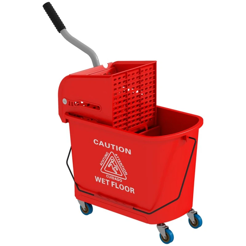 Image of HOMCOM Homcom - 20L Mop Bucket with Wringer and Handle, Mop Bucket on Wheels for Floor Cleaning, Separate Dirty and Clean Water Red 5056725539955