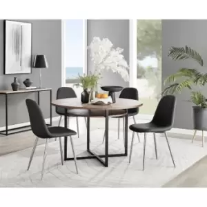 Image of Furniturebox Adley Brown Wood 120cm Storage Dining Table & 4 Black Corona Silver Leg Faux Leather Chairs