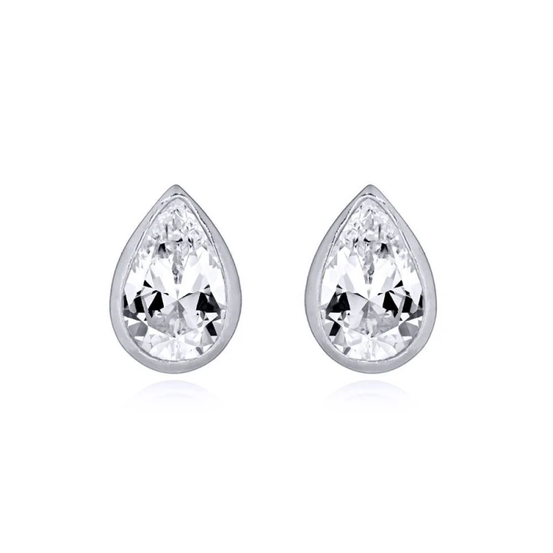 Image of Jewelco London Silver White Pear CZ Bezel Solitaire Tears of Joy Drop Earrings - AES157 Silver female