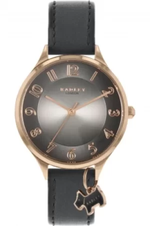 Image of Radley Saxon Road Ladies Grey Leather Strap Over Sized Number Charm Watch RY2966