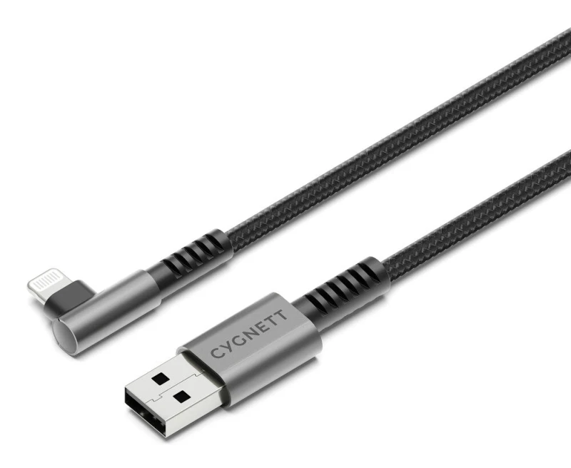 Image of Cygnett Right Angle Lightning to USB-A Cable - 1M - Black