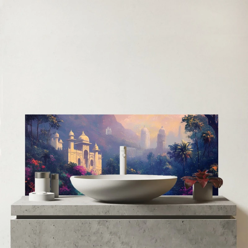 Image of Warren Reed - Designer Temple Haze Glass Bathroom Splashback Multicolor Unisex