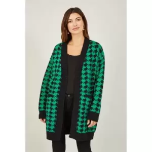 Image of Yumi Green Dogtooth Long Cardigan - Green