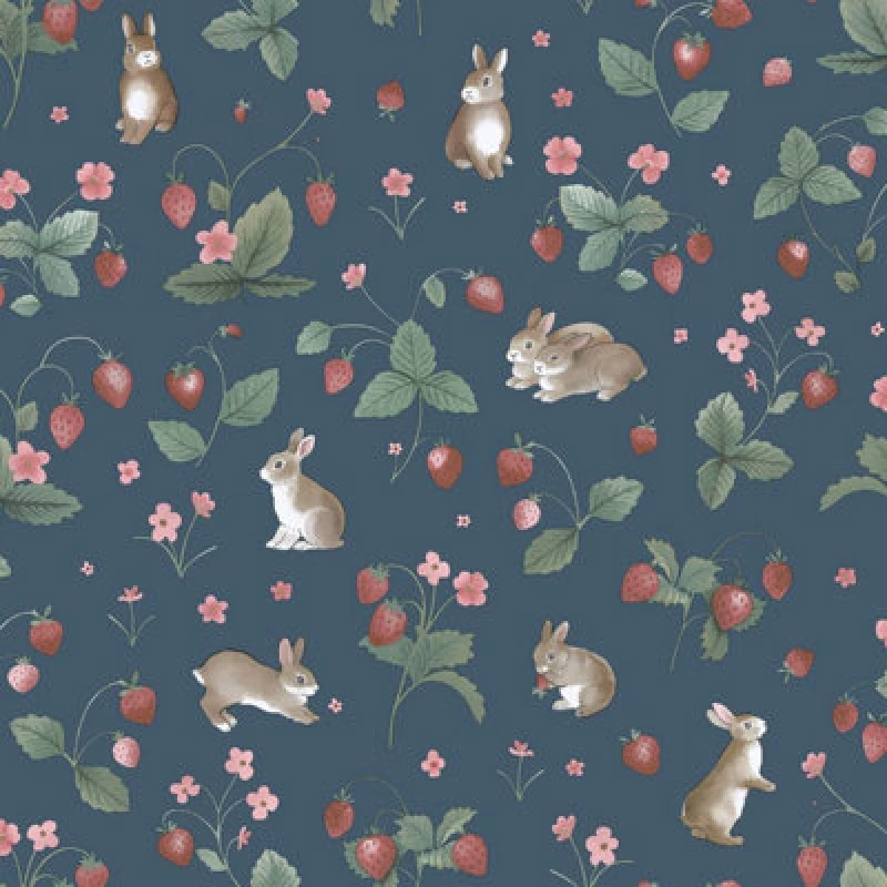 Image of Holden Decor Bunnies & Berries Navy Children's Wallpaper, Blue 14142