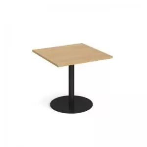 Image of Monza square dining table with flat round Black base 800mm - oak